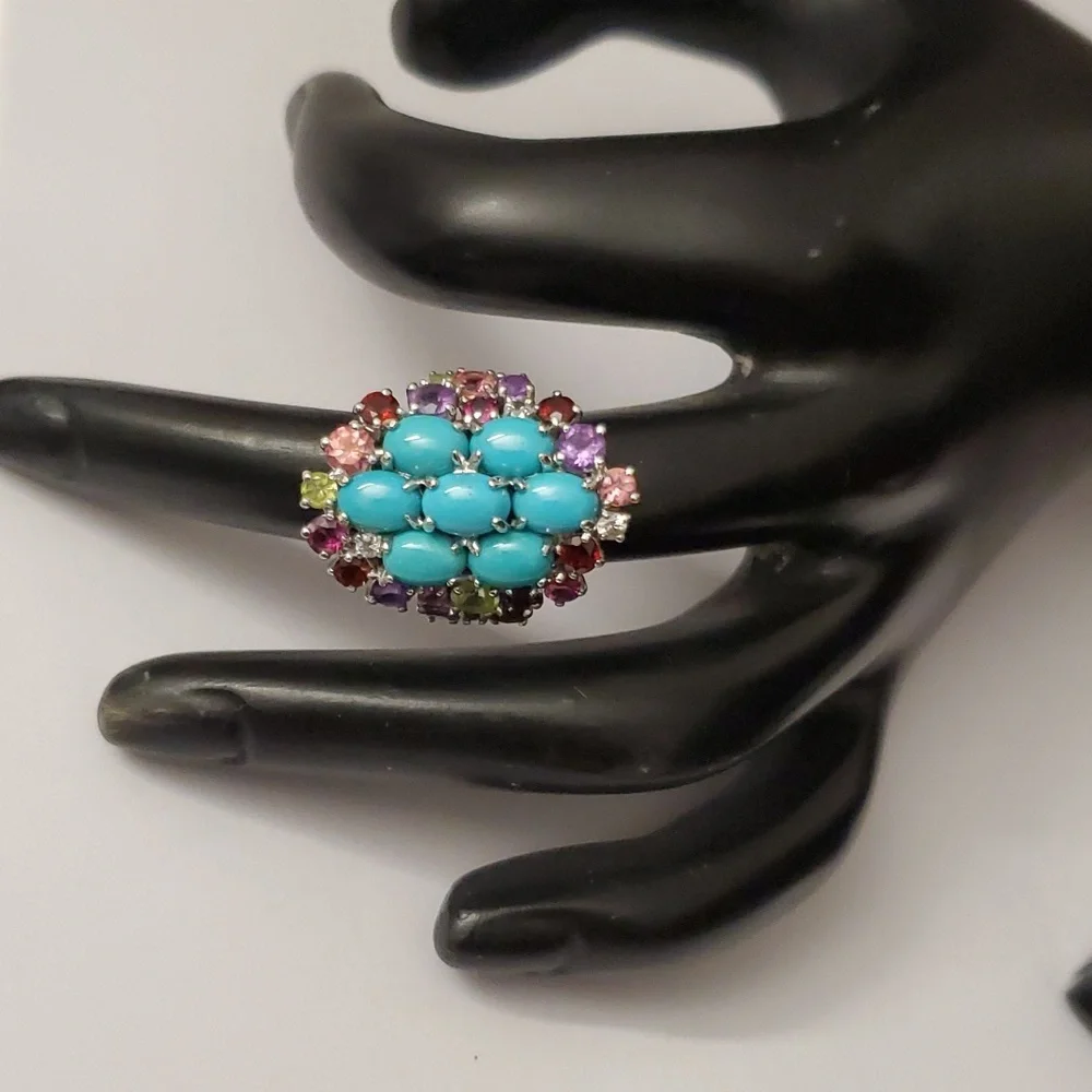 Sterling Silver 925 Turquoise Gemstone Halo Ring